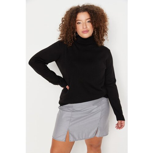 Trendyol Curve Black Turtleneck Button Detailed Thin Knitwear Sweater Slike