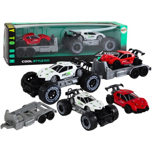  Set za igru sa bijelim terenskim vozilom i prikolicom s crvenim sportskim autom Cijene