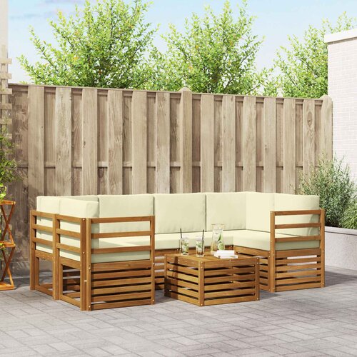  Set vanjskih sofa 7 kom. Prirodna i krem Čvrsto drvo akacije Slike