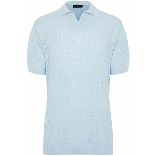 Trendyol Men's Light Blue Regular Fit Openwork Knitwear Polo Collar T-Shirt