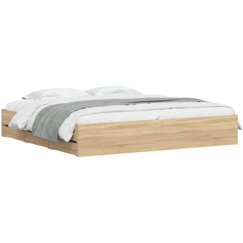  Okvir za krevet s ladicama boja hrasta 180x200 cm Smeđa 180 x 200 cm Slike