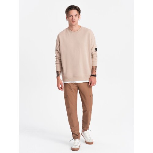 Ombre Men's pants with cargo pockets and leg hem - light brown Cijene