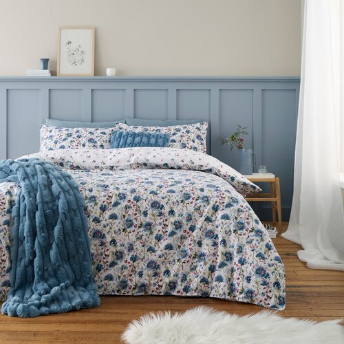 Bianca Bela/modra enojna flanelna posteljnina 135x200 cm Ophelia Floral &amp;ndash; Slike