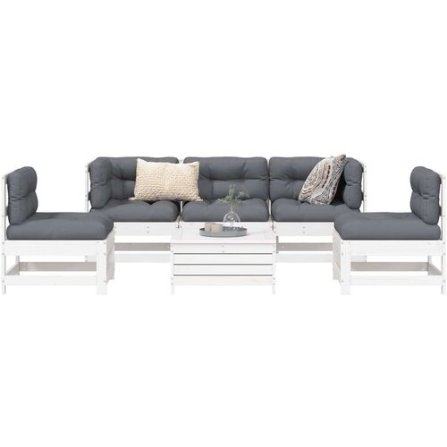  6-dijelni set vrtnih sofa bijeli od masivne borovine Slike