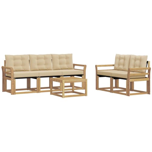 vidaXL Zunanja garnitura za sedenje z blazino 6 pcs Bela in bež, (5000281305) Cene