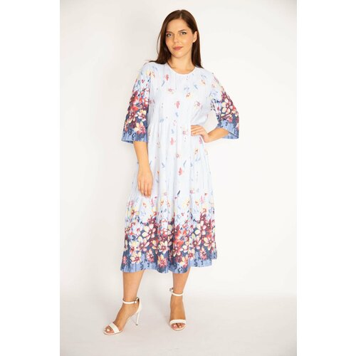 Şans Women's Plus Size Blue Cotton Fabric Layered Dress Slike