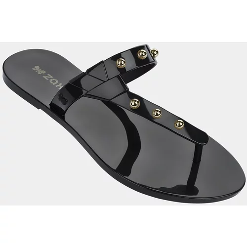 Zaxy Black shiny flip-flops with spike gold detailing