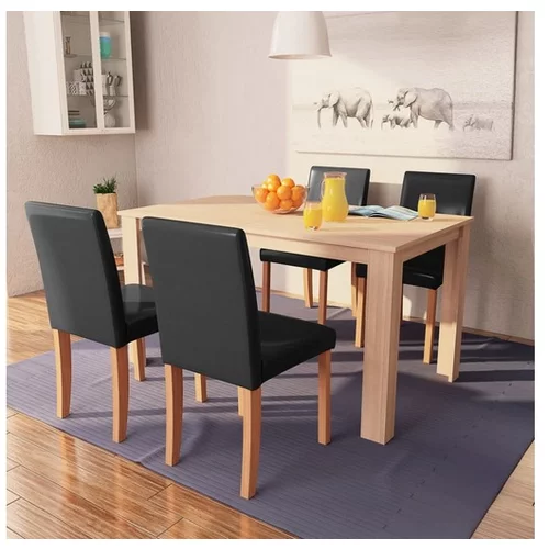  Jedilna miza in stoli 5 delni komplet umetno usnje hrast črn