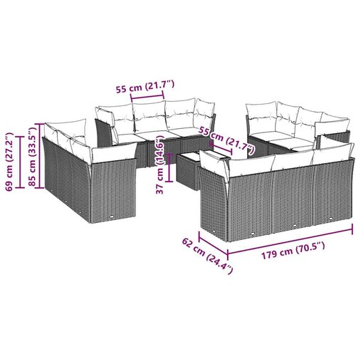 vidaXL 13-dijelni set vrtnih sofa poliratan s jastucima svijetlosivi Cene