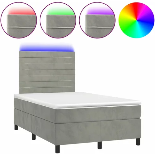 vidaXL Box spring postelja z vzmetnico LED svetlo siva 120x200cm žamet, (20894281)