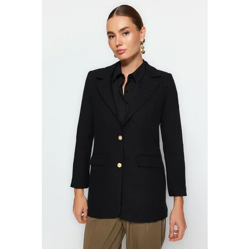 Trendyol Tweed Woven Blazer Jacket with Black Metal Buttons