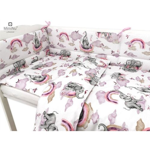 MimiNu Posteljina set 3 elem. Slonić i duga roza (za krevetić 120x90 cm) Cijene