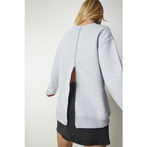 Happiness İstanbul Women's Gray Knitted Sweatshirt with a Zipper Back and Rack Sweatshirt Slike