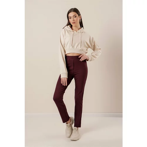 By Saygı Lycra Trousers with Fake Pockets on the Front Wide Size Range Claret Red