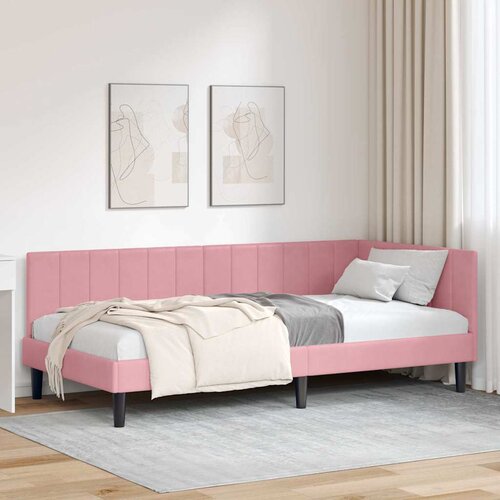 vidaXL Kotna postelja z vzglavjem Roza 90 x 200 cm Žamet Cene