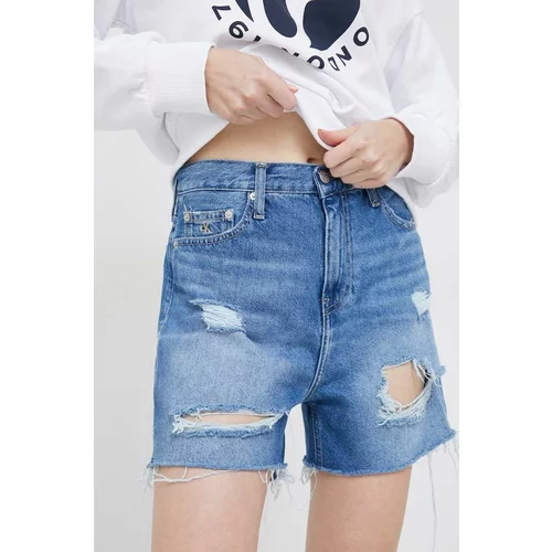 Calvin Klein Jeans Traper kratke hlače za žene, glatki materijal, visoki struk