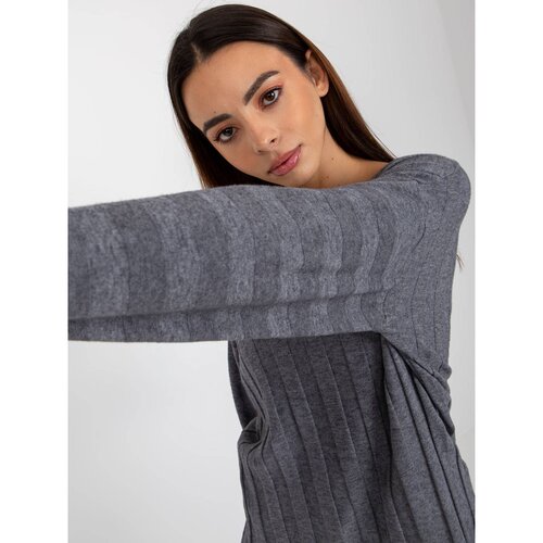 Fashion Hunters Dark gray loose classic sweater with a neckline Slike