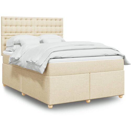 vidaXL Box spring postelja z vzmetnico krem 160x200 cm blago Cene