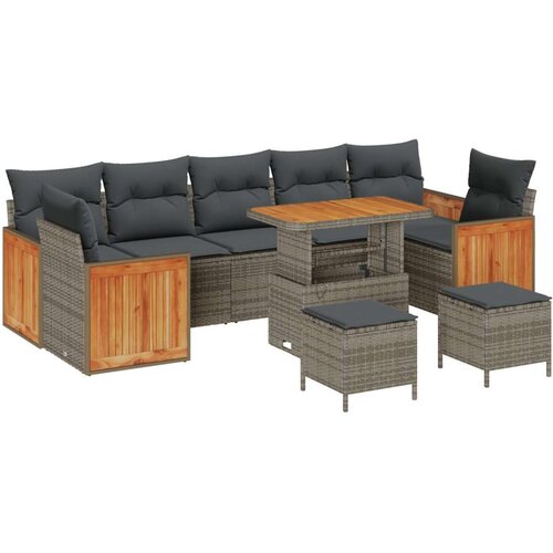  10-dijelni vrtni set sofe s jastučićima u sivoj boji od poliratana akacije  2-sjedna vrtna sofa s jastučićima u sivoj boji od po Cijene