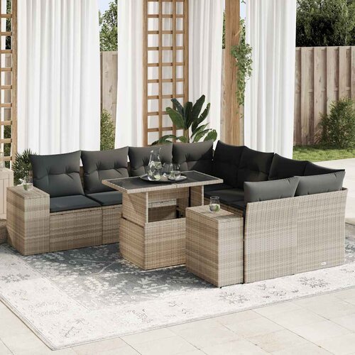vidaXL 9-dijelni set vrtnih sofa od poliratana s jastucima svjetlosivi Cijene