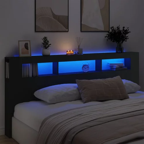 vidaXL LED posteljno vzglavje črno 220x18,5x103,5 cm inženirski les