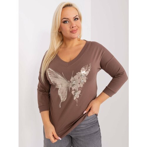 Fashion Hunters Brown casual plus size blouse with patches Slike