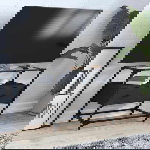 VidaXL TV omarica s stekleno plo&amp;scaron;čo črna 80x35x51 cm inženirski les Slike