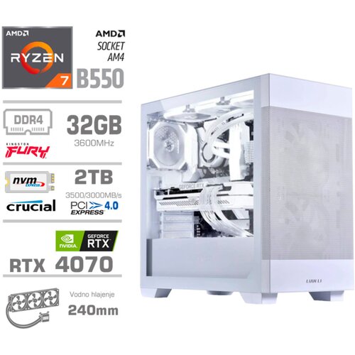 MEGA Računalnik MT S7X R7-5700X/RTX4070/32GB/1TB-4.0/750W/Brez OS/bela RGB, (21218382) Slike