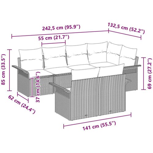  Set vrtnih sofa od 7 dijelova s jastučićima bež poli ratan Slike