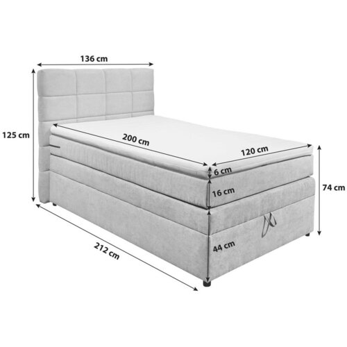 MID.YOU POSTELJA BOXSPRING 120 cm x 200 cm , svetlo siva Slike