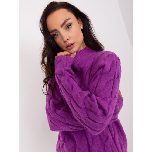 Fashion Hunters Purple sweater knitted with cable Slike