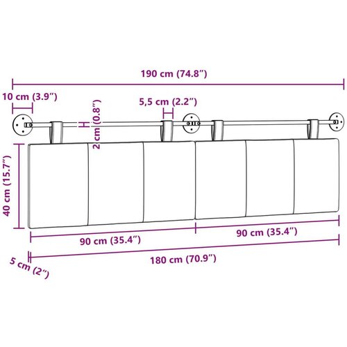  Držeće uzglavlje Zidne Ružičasta 190 x 55 x 5 cm tkanina - Ružičasta 180 cm bez LED Slike