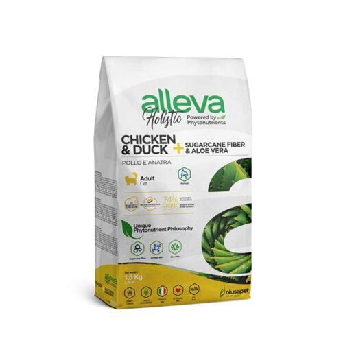 Alleva holistic cat adult chicken & duck + sugarcane fiber & aloe vera hairball 10 kg Cene