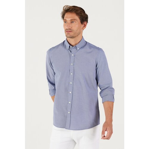 AC&Co / Altınyıldız Classics Men's Navy Blue Slim Fit Slim Fit Oxford Buttoned Collar Gingham Cotton Shirt. Cene