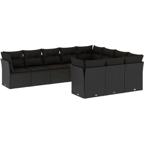 VidaXL 10-dijelni set vrtnih sofa s jastucima crni od poliratana Slike