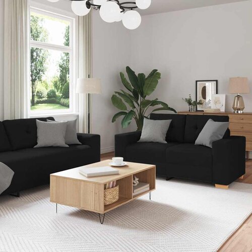  Dvodijelni set sofa s jastucima, crna tkanina Slike