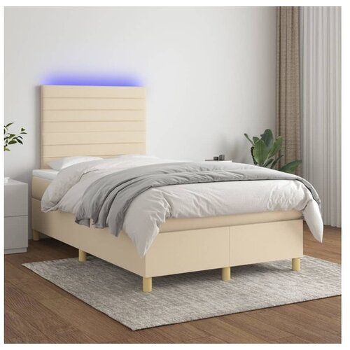  Box spring postelja z vzmetnico LED krem 120x200 cm blago Cene