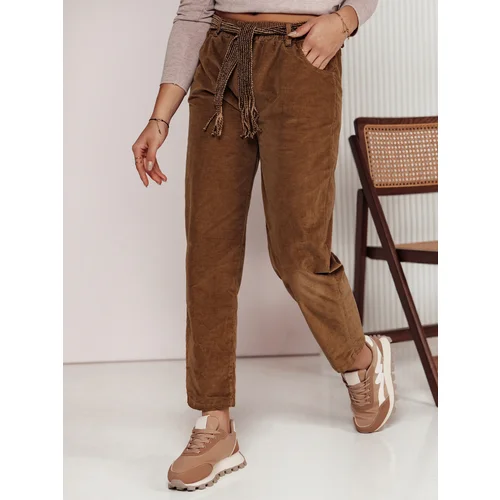 DStreet Spodnie damskie oversize SOFTYLA w paskiem kamelowe DStreet Spodnie damskie oversize SOFTYLA w paskiem kamelowe
