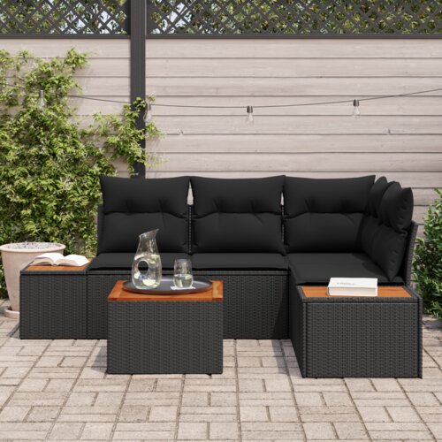 VidaXL 5 komada vrtne sofa set s jastučićima Crna poliratan akacija Slike
