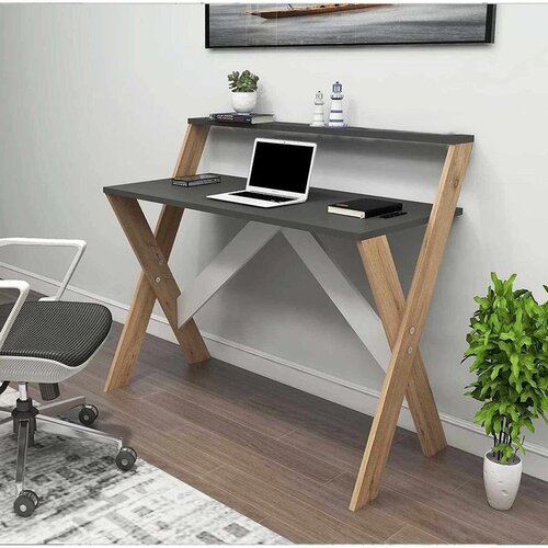 Hanah home radni sto X, 90 cm, antracit / atlantski bor Cene