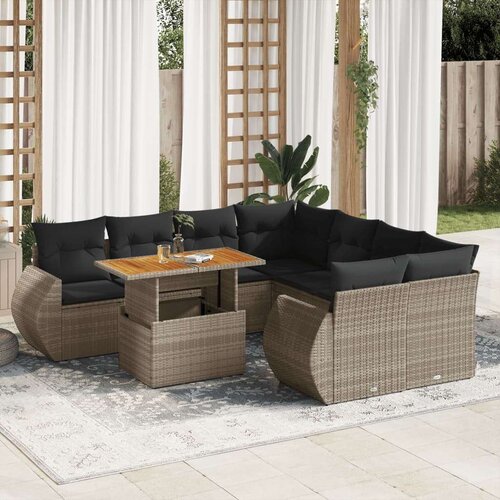 vidaXL 9-dijelni set vrtnih sofa od poliratana s jastucima sivi Cijene