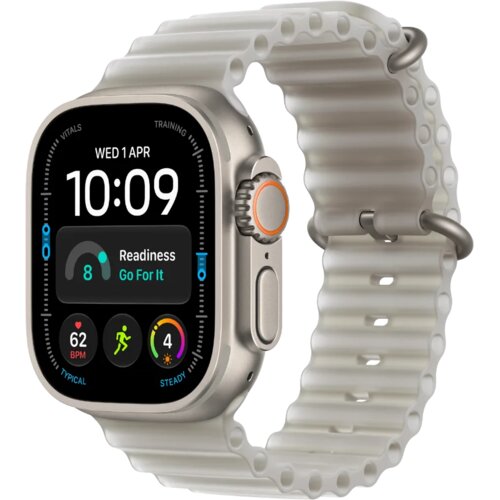 Apple Watch Ultra 4 49mm GPS plus Cellular Natural Titanium Ocean Band Translucent Gray Cene