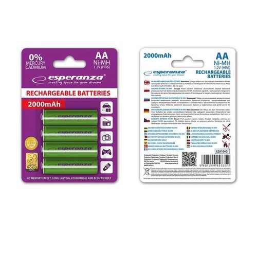 Esperanza Punjive baterije RECHARGEABLE Ni-MH AA 2000MAH 4kom. green, EZA104G Slike