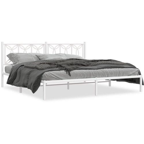 Maison Chic Kovinski Posteljni okvir - Dvoposteljna postelja - Zakonska postelja z vzglavjem bel 200x200 cm, (21692277) Slike