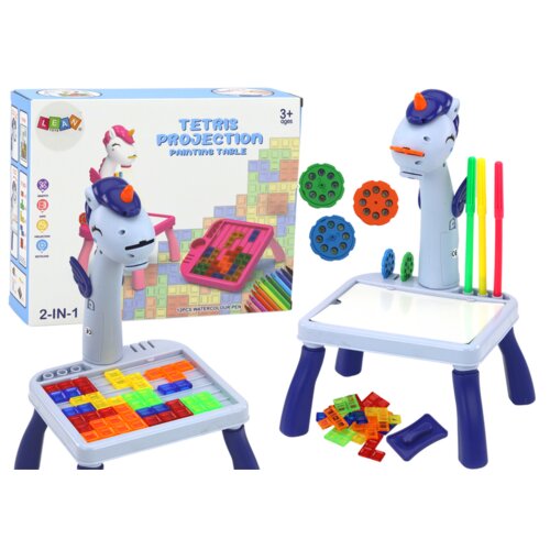 Projektor za crtanje sa stolićem i tetris igrom plavi jednorog 2u1 Slike
