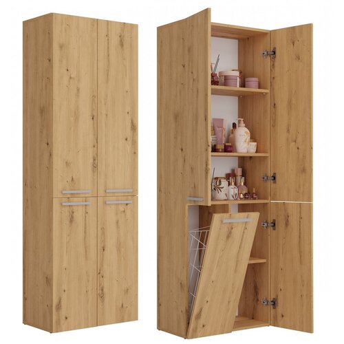 TOP E SHOP Nel 1K DD Artisan Oak Bathroom Column Cabinet with Shelves and Basket, (21738644) Cene