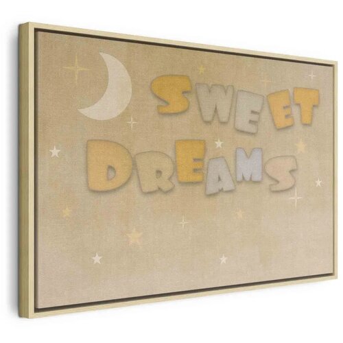  Slika - Sweet Dreams - Pastel Inscription Surrounded by the Moon and Stars 120x80 U prirodnom drvenom okviru Cene