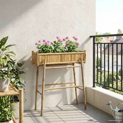  Vrtni saksija s držačem Prirodna 100 x 38 x 114 cm Bambus - 90 cm H-oblik okvira Cene