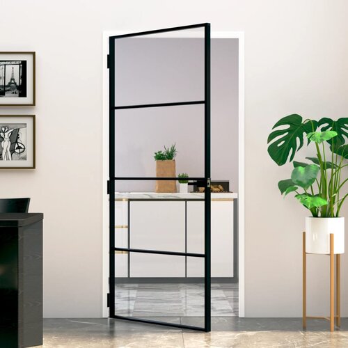 vidaXL Sobna vrata crna 93 x 201 5 cm kaljeno staklo i aluminij tanka Cijene