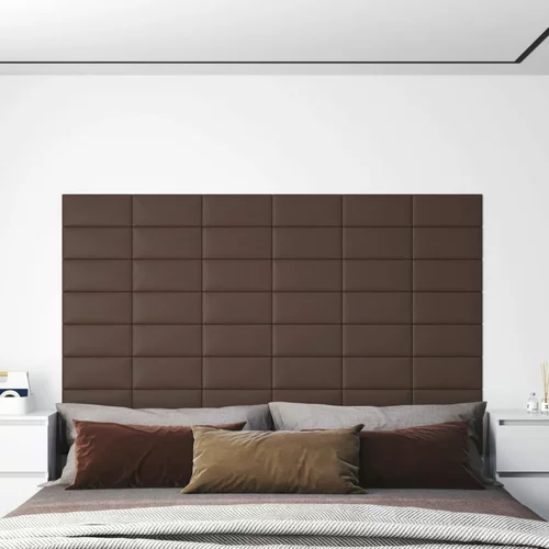 vidaXL Stenski paneli 12 kosov rjavi 30x15 cm umetno usnje 0,54 m²